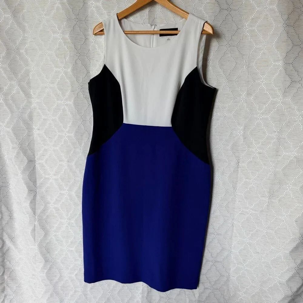 Black label by Evan Picone 14 Blue White Colorblock Dress Professional Business